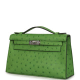 Hermes Kelly Pochette Vert Yucca Ostrich Palladium Hardware - Thumbnail View 5