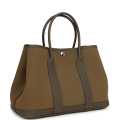 Hermes Garden Party 30 Vert Olive Toile Officier Canvas, Vert Loden Negonda Palladium Hardware