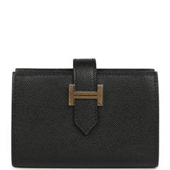 Hermes Bearn Mini Wallet Black Madame Gold Hardware