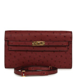Pre-owned Hermes Kelly Wallet To Go Rouge H Ostrich Gold Hardware - Thumbnail View 1