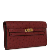 Pre-owned Hermes Kelly Wallet To Go Rouge H Ostrich Gold Hardware - Thumbnail View 2