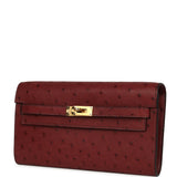 Pre-owned Hermes Kelly Wallet To Go Rouge H Ostrich Gold Hardware - Thumbnail View 6