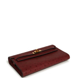 Pre-owned Hermes Kelly Wallet To Go Rouge H Ostrich Gold Hardware - Thumbnail View 3