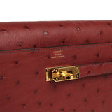 Pre-owned Hermes Kelly Wallet To Go Rouge H Ostrich Gold Hardware - Thumbnail View 7