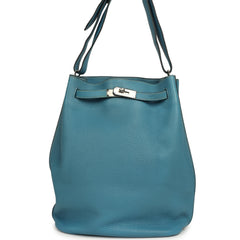 Pre-owned Hermes So Kelly 22 Blue Jean Togo Palladium Hardware