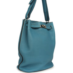 Pre-owned Hermes So Kelly 22 Blue Jean Togo Palladium Hardware