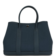 Hermes Garden Party 30 Bleu Tempete Toile Officier Canvas, Negonda Palladium Hardware