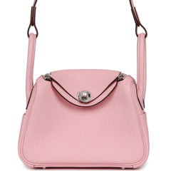 Hermes Mini Lindy II Rose Sakura Verso Clemence Palladium Hardware