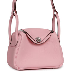 Hermes Mini Lindy II Rose Sakura Verso Clemence Palladium Hardware