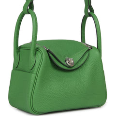 Hermes Mini Lindy II Vert Yucca Clemence Palladium Hardware