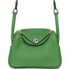 Hermes Mini Lindy II Vert Yucca Clemence Palladium Hardware