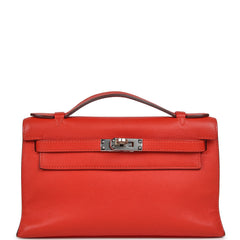 Pre-owned Hermes Kelly Pochette Capucine Swift Palladium Hardware