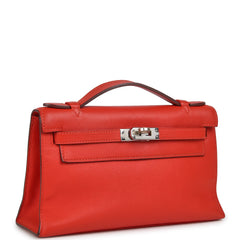 Pre-owned Hermes Kelly Pochette Capucine Swift Palladium Hardware