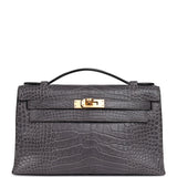 Pre-owned Hermes Kelly Pochette Gris Paris Matte Alligator Gold Hardware - Thumbnail View 1