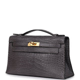 Pre-owned Hermes Kelly Pochette Gris Paris Matte Alligator Gold Hardware - Thumbnail View 5