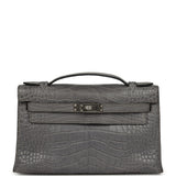Pre-owned Hermes Kelly Pochette Gris Paris Matte Alligator Palladium Hardware - Thumbnail View 1