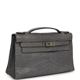 Pre-owned Hermes Kelly Pochette Gris Paris Matte Alligator Palladium Hardware - Thumbnail View 2