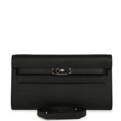 Pre-owned Hermes Kelly Wallet To Go Black Epsom Palladium Hardware