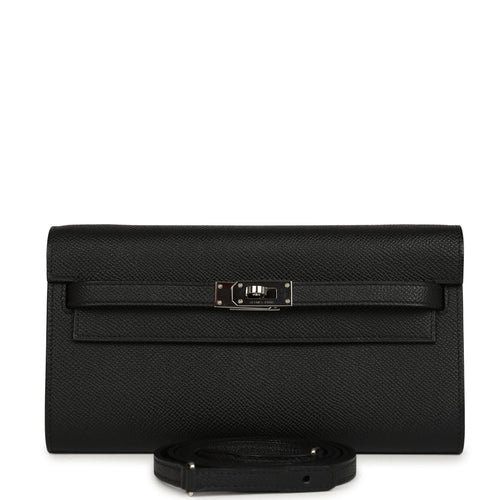 Pre-owned Hermes Kelly Wallet To Go Black Epsom Palladium Hardware