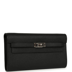Pre-owned Hermes Kelly Wallet To Go Black Epsom Palladium Hardware