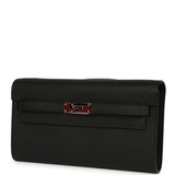 Pre-owned Hermes Kelly Wallet To Go Black Epsom Palladium Hardware - Thumbnail View 6