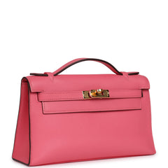 Pre-owned Hermes Kelly Pochette Rose Azalee Swift Gold Hardware