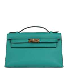 Hermes Kelly Pochette Vert Verone Swift Gold Hardware