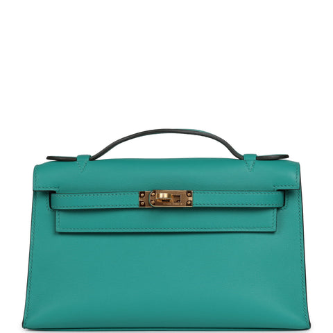 Hermes Kelly Pochette Vert Verone Swift Gold Hardware
