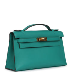 Hermes Kelly Pochette Vert Verone Swift Gold Hardware
