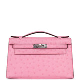 Hermes Kelly Pochette Bubblegum Ostrich Boreal Palladium Hardware - Thumbnail View 1
