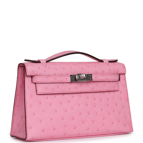 Hermes Kelly Pochette Bubblegum Ostrich Boreal Palladium Hardware