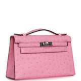 Hermes Kelly Pochette Bubblegum Ostrich Boreal Palladium Hardware - Thumbnail View 2