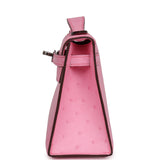 Hermes Kelly Pochette Bubblegum Ostrich Boreal Palladium Hardware - Thumbnail View 3