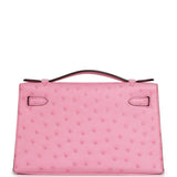 Hermes Kelly Pochette Bubblegum Ostrich Boreal Palladium Hardware - Thumbnail View 4