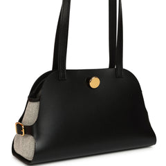 Hermes Tablier Sellier Black Vache Hunter, Swift, Ecru-Black Toile H Gold Hardware