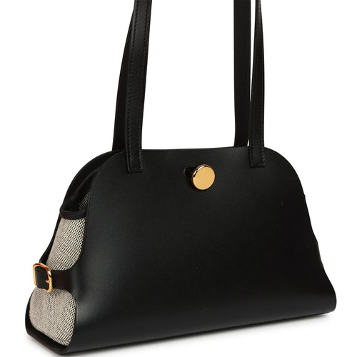 Hermes Tablier Sellier Black Vache Hunter, Swift, Ecru-Black Toile H Gold Hardware