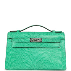 Hermes Kelly Pochette Menthe Varanus Niloticus Lizard Palladium Hardware
