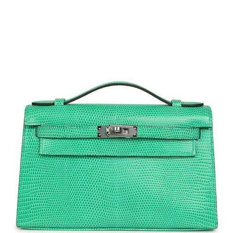 Hermes Kelly Pochette Menthe Varanus Niloticus Lizard Palladium Hardware