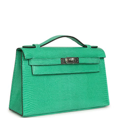 Hermes Kelly Pochette Menthe Varanus Niloticus Lizard Palladium Hardware