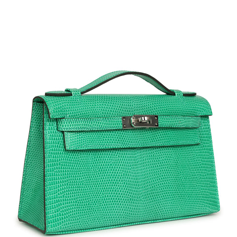 Hermes Kelly Pochette Menthe Varanus Niloticus Lizard Palladium Hardware