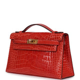Pre-owned Hermes Kelly Pochette Rouge De Coeur Shiny Alligator Gold Hardware - Thumbnail View 5