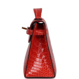 Pre-owned Hermes Kelly Pochette Rouge De Coeur Shiny Alligator Gold Hardware - Thumbnail View 3