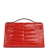 Pre-owned Hermes Kelly Pochette Rouge De Coeur Shiny Alligator Gold Hardware - Thumbnail View 4