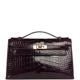 Pre-owned Hermes Kelly Pochette Aubergine Shiny Alligator Gold Hardware - Thumbnail View 1