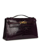 Pre-owned Hermes Kelly Pochette Aubergine Shiny Alligator Gold Hardware - Thumbnail View 2