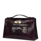Pre-owned Hermes Kelly Pochette Aubergine Shiny Alligator Gold Hardware - Thumbnail View 5
