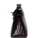Pre-owned Hermes Kelly Pochette Aubergine Shiny Alligator Gold Hardware - Thumbnail View 3