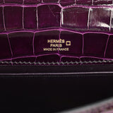 Pre-owned Hermes Kelly Pochette Aubergine Shiny Alligator Gold Hardware - Thumbnail View 7