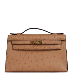 Hermes Kelly Pochette Chai Ostrich Gold Hardware