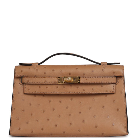 Hermes Kelly Pochette Chai Ostrich Gold Hardware